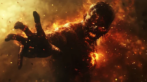 Molten skeletal revenant lunges forward through incandescent smoke