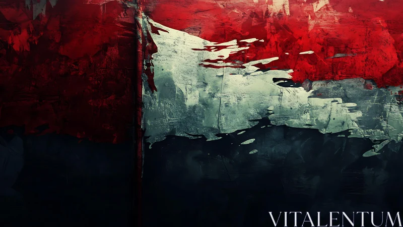 Abstract artistic rendering of a red, white, and black painted flag.