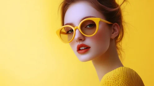 Vivid portrait blends yellow fashion and retro sunglasses.