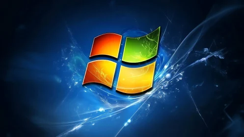 Windows-style four-pane logo rendered in luminous 3D space