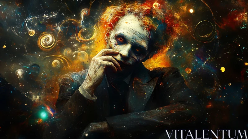 Cosmic daydreamer wrapped in swirling galaxies of thought.