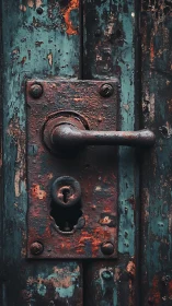 Rusty vintage door handle reveals timeworn patina and decay.