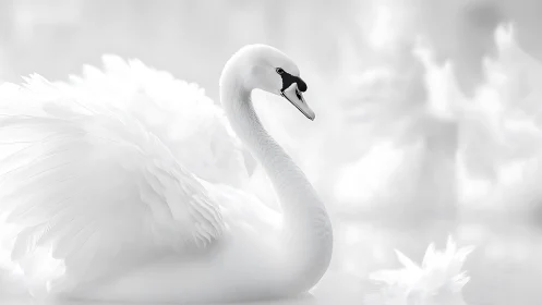 Mute swan in high-key profile with extended white plumage.