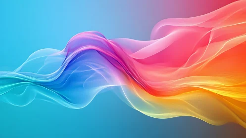 Multicolor translucent waveforms on blue gradient background.