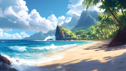 Tropical Paradise Beach with Majestic Cliffs and Turquoise Waters