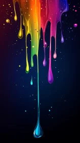Liquid rainbow paint drips cascade over deep dark background.