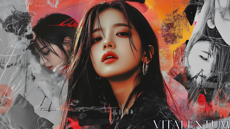 Multilayered digital portrait collage with chromatic fragmentation.