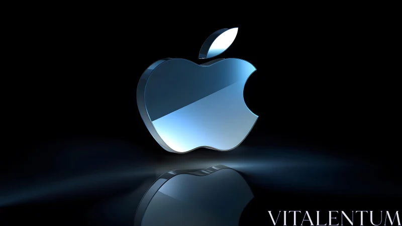 Glossy 3D Apple Logo on Black Background, Modern Digital Art.