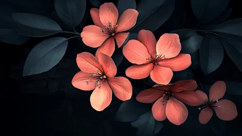 Coral Floral Composition Against Deep Shadow.