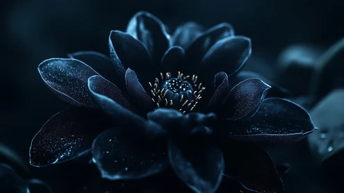 Nocturnal flower with crystalline surface detail in dark ambient light