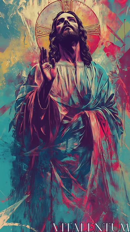 Christ figure rises in vivid abstract spiritual light