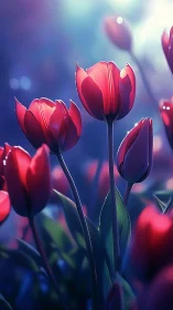 Red Tulips with Bokeh Background and Selective Focus