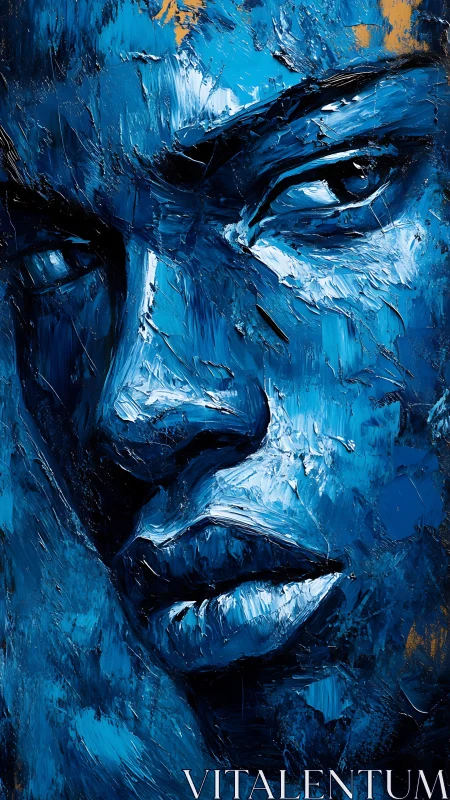 Storm-lit blue portrait holds a steady, soulful gaze