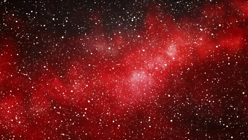 Crimson starfield drifts through a cosmic duststorm of light.