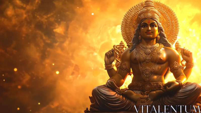 High dynamic range deity sculpture with radiant volumetric lighting