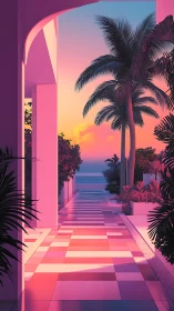 Sunset walkway invites a dreamy escape by the sea