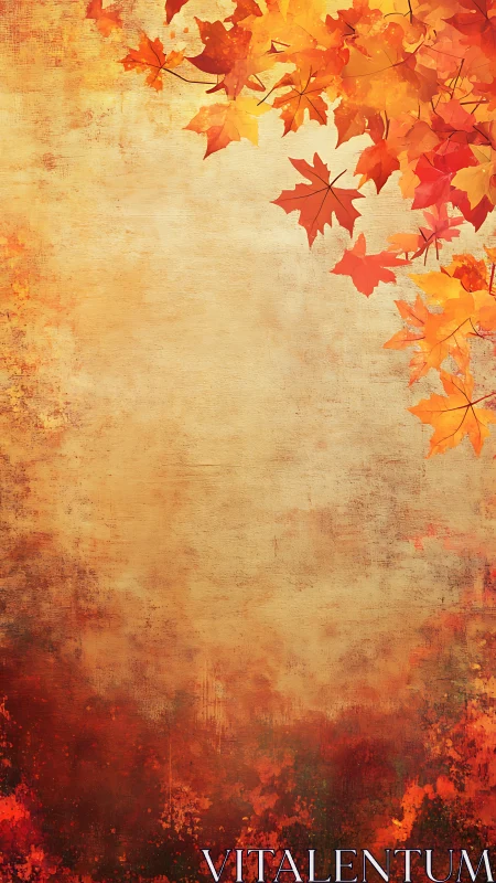 Autumn maple leaves frame textured vertical parchment space