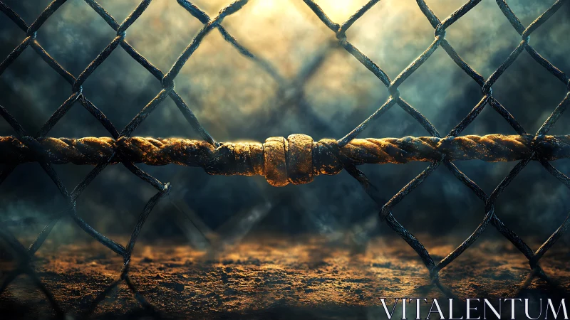 Weathered Chain Link Fence Under Stormy Sky