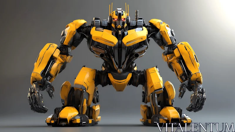 Yellow heavy-duty humanoid combat mech in crouched pose.