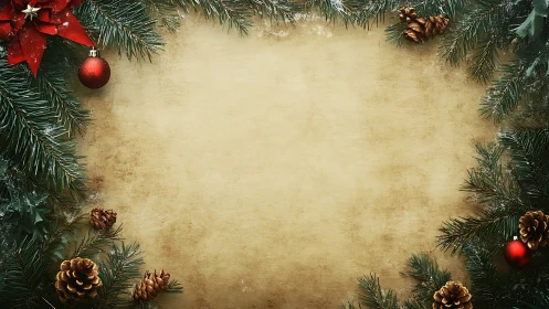 Vintage Christmas border frames rustic parchment center.