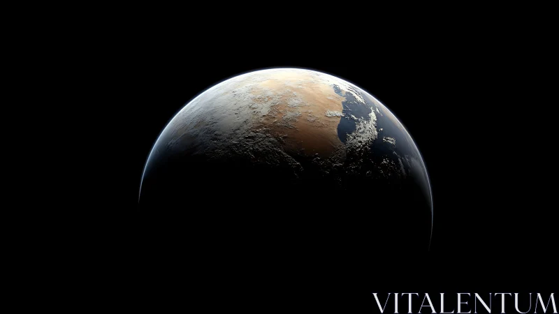 Terminator-lit exoplanet horizon with arid and frozen biomes