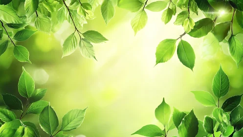 Sunlit deciduous leaves framing soft bokeh forest light