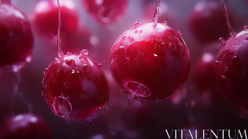 Hyperreal macro spheres suspended in translucent liquid glow