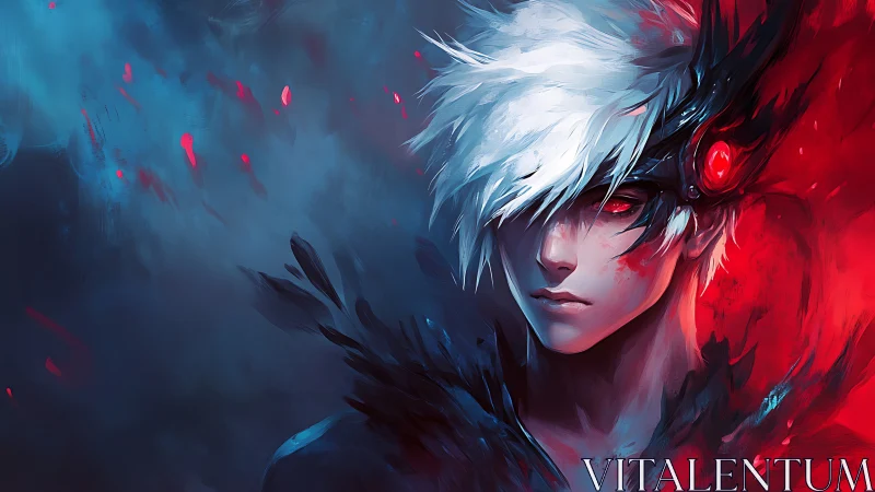 Digital painting portrait with dual chromatic energy field.