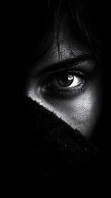 Monochrome macro portrait isolating a single dramatic eye.
