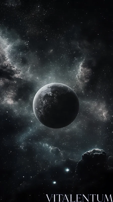 Luminous exoplanet silhouette within dense galactic nebula field.