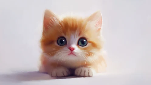 Adorable Orange Kitten with Wide Blue Eyes Gazes Forward