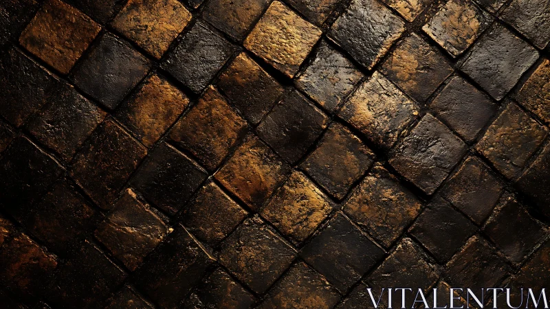 Metallic Textured Stone Tiles in Diagonal Pattern, Dark Artistic Style.
