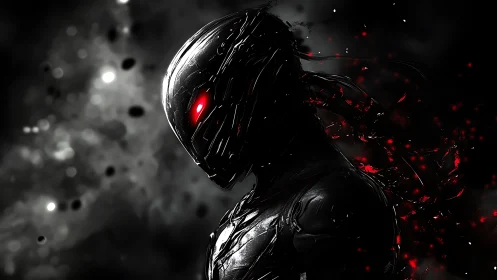 Cybernetic wraith portrait in high-contrast digital rendering.