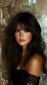 Velvet gaze in gilded dusk, a portrait of quiet fire.