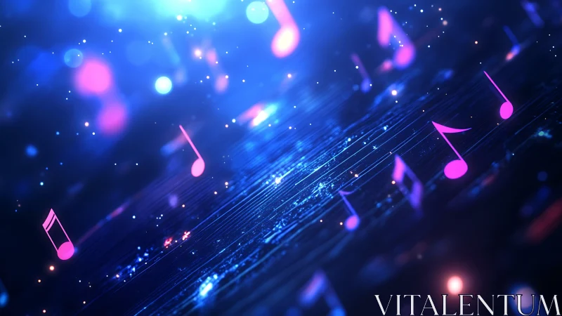 Glowing music notes drifting through a dreamy digital night.