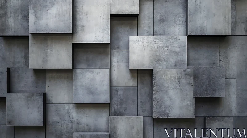 Layered concrete panels forming geometric abstract wall.