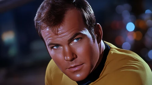 Starship officer gazes ahead with intense cinematic focus