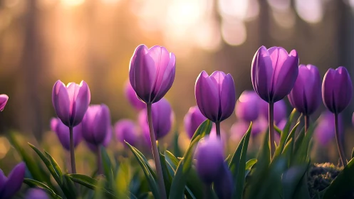Purple tulips photographed against soft-focused warm background