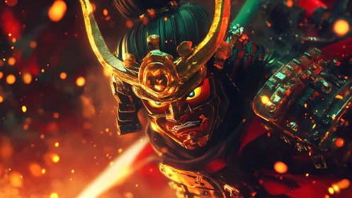 Flaming cyber samurai lunges through molten embers. Period.