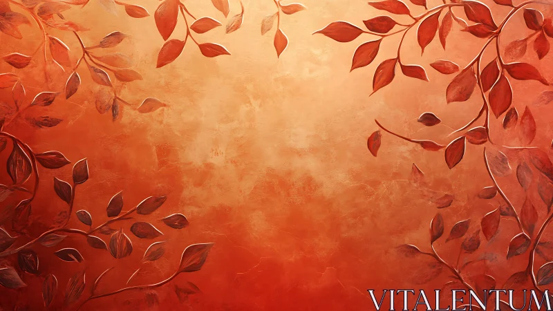 Embossed leaf branches on orange textured gradient background.