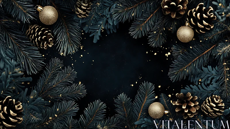 Midnight fir wreath with moody gold pinecone sparkle.