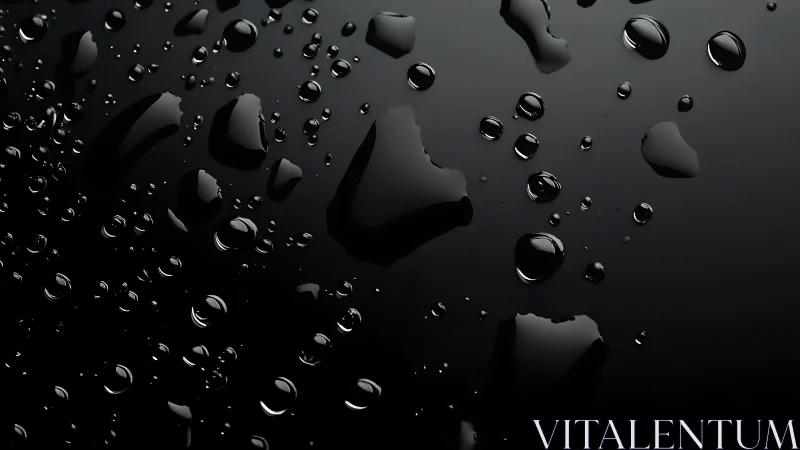 Macro water droplets on hydrophobic dark surface with specular glare