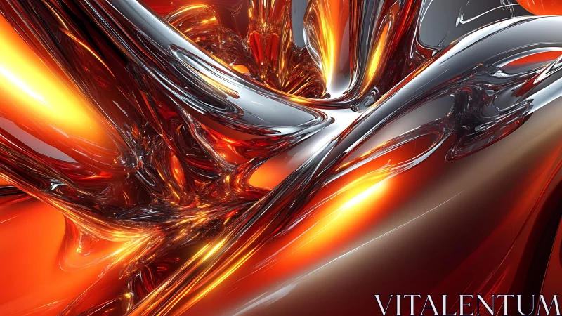 Abstract molten metal and glowing orange light digital artwork.