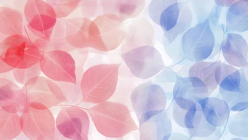 Delicate red and blue translucent leaf pattern background.