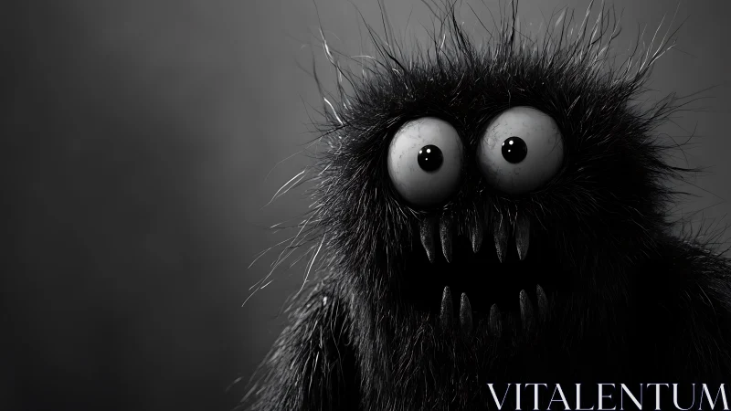 Wide-eyed midnight fuzz monster grinning into the void.