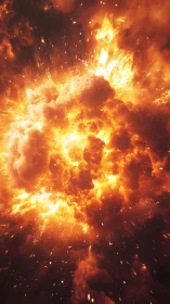 Massive Explosion with Intense Orange Flames and Debris