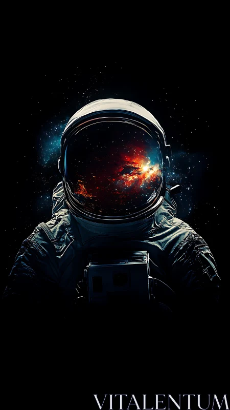 Cosmic reflection inside silhouetted astronaut visor glow.
