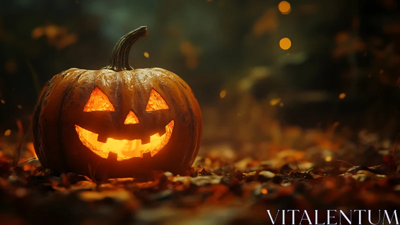 Cinematic jack-o-lantern portrait with shallow depth of field.