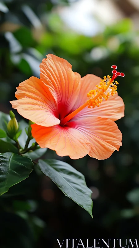 Tropical Hibiscus Bloom: Macro Detail of Coral-Orange Petals.