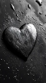 Heart-shaped object with water droplets on dark surface